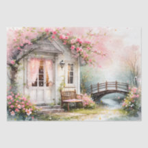 Cottagecore-Frühlingsheim im Blütenflor in Aquarel