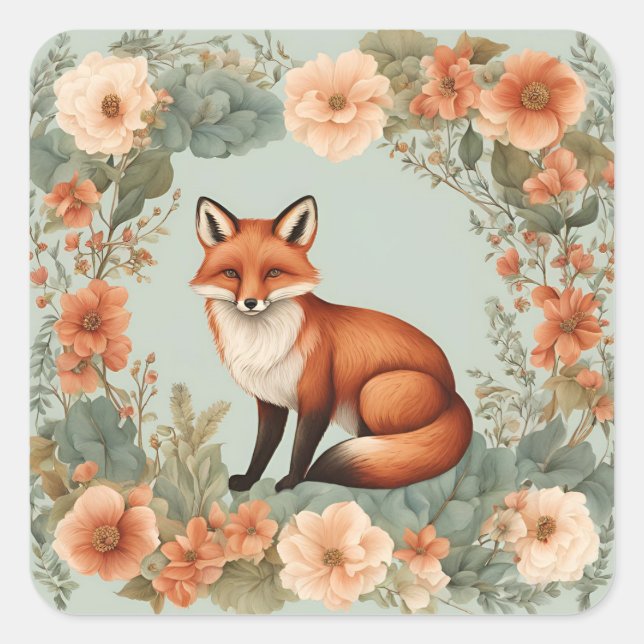 Cottagecore Fuchs Quadratischer Aufkleber (Vorderseite)