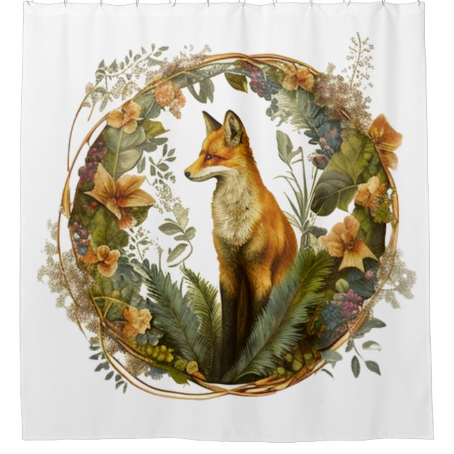 Cottagecore Fuchs Vintage Duschvorhang (Vorderseite)