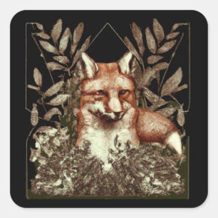 Cottagecore Fuchs Vintage Quadratischer Aufkleber