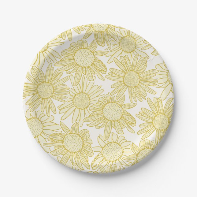 Cottagecore Gelbe Gänseblümchen Pappteller (Vorderseite)