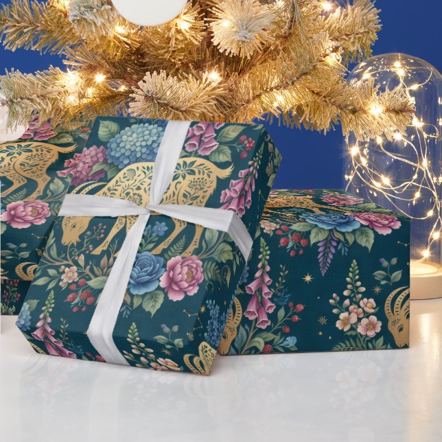 Cottagecore Glücks Steinbock Geschenkpapier (Feiertage)