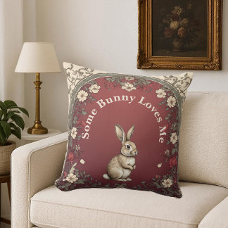 Cottagecore Greenery Burgundy Some Bunny Loves Me Kissen
