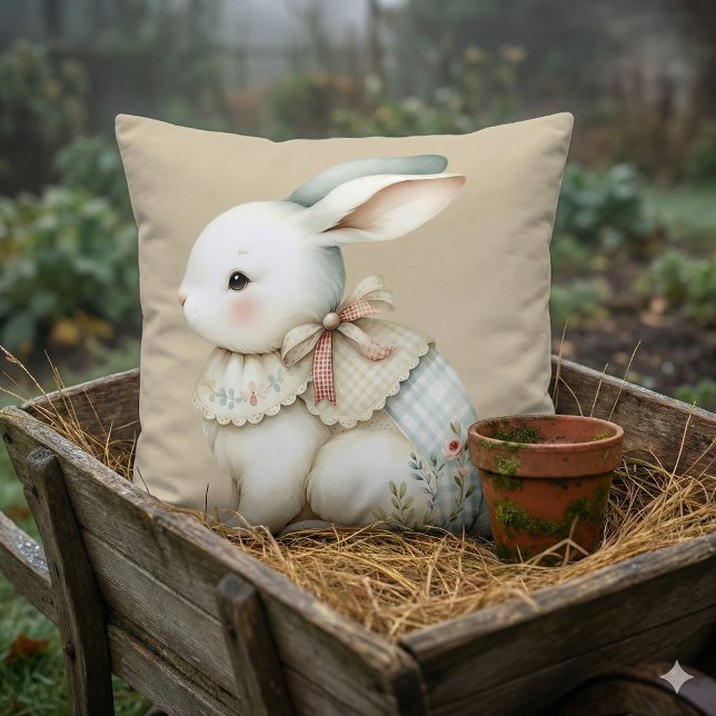 Cottagecore-Hasen-Charm Kissen (Cottagecore Bunny Charm Throw Pillow Mockup C)