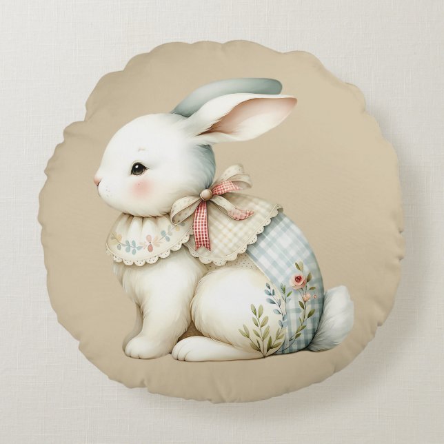Cottagecore-Hasen-Charm Rundes Kissen (Vorderseite)
