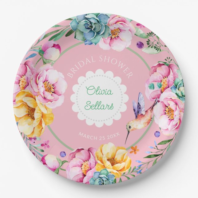 CottageCore Hummingbird-Brautparty Pappteller (Vorderseite)