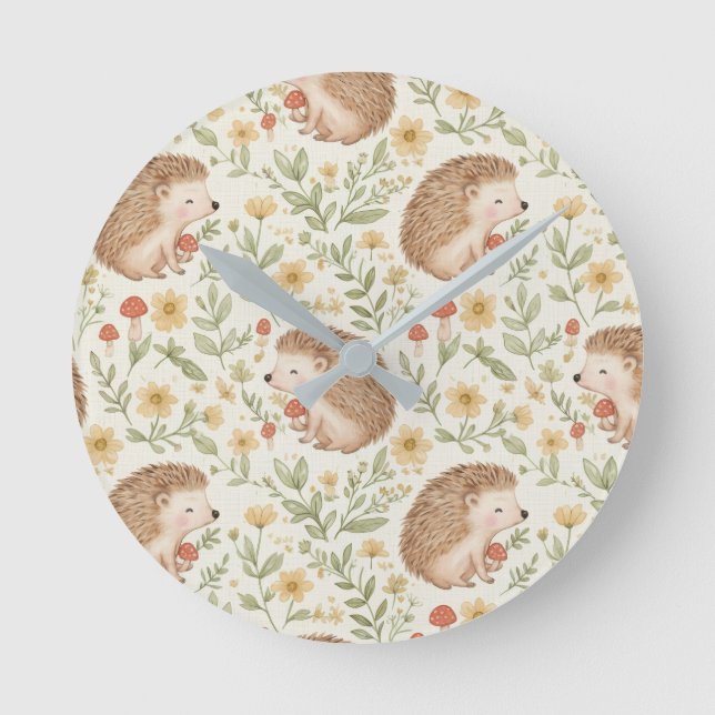 Cottagecore-Igel Runde Wanduhr (Vorderseite)