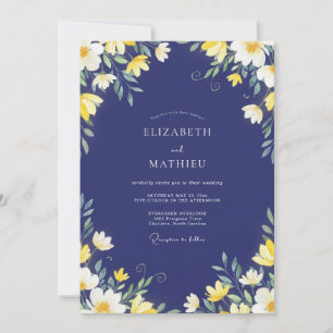 Cottagecore Indigo Senfblüten-Hochzeit Einladung