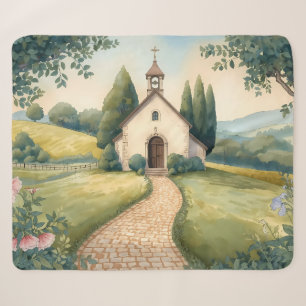 Cottagecore-Kapellenweg-Pastell-Landschaft Sherpadecke