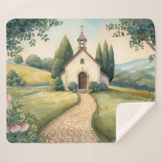 Cottagecore-Kapellenweg-Pastell-Landschaft Sherpadecke
