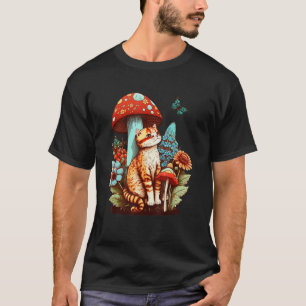 Cottagecore-Katze Pilz und farbenfrohe Blumen nied T-Shirt