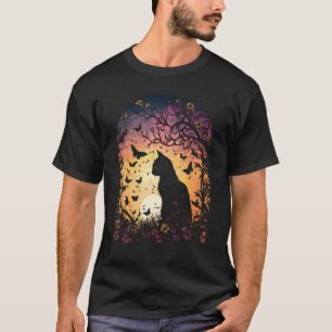 Cottagecore Katze Sonnenuntergang Schmetterlinge B T-Shirt