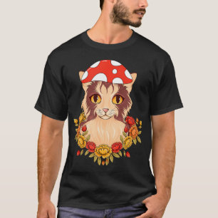Cottagecore-Katze und Pilz Süße Florale Garten Äst T-Shirt