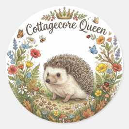 Cottagecore-Königin Süßer Igel Blumenkranz  Runder Aufkleber