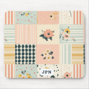 Cottagecore-Korallenpastell-Blumenpatchwork-Quilt Mousepad