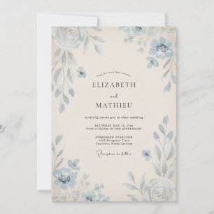 Cottagecore Kornblumen Gemalte Blatt Hochzeit Einladung