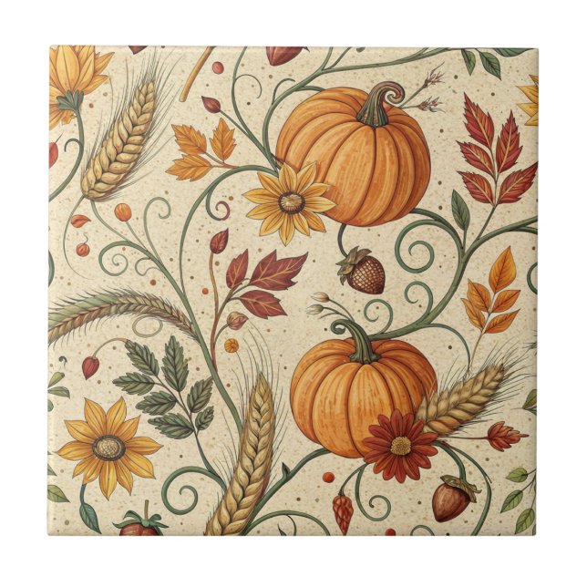 Cottagecore-Kürbisfeld-Herbstmuster Fliese (Vorderseite)