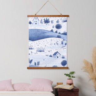 Cottagecore-Land-Toile-Muster Wandteppich Mit Holzrahmen