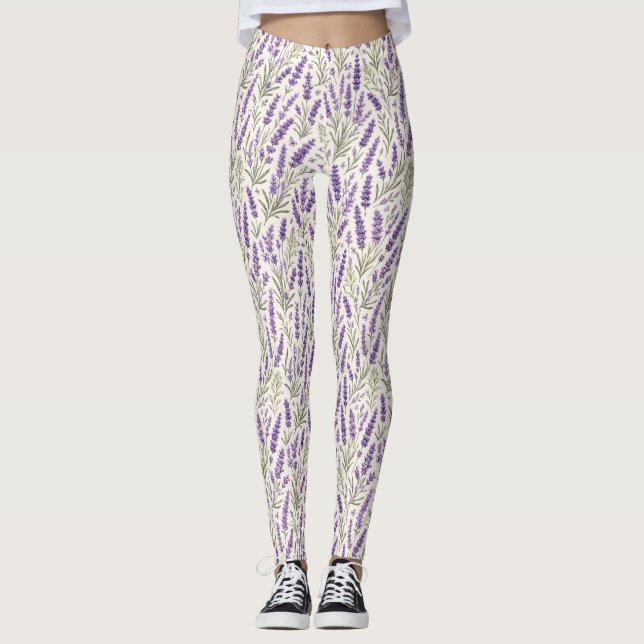 Cottagecore Lavendelzweig Botanik Leggings (Vorderseite)