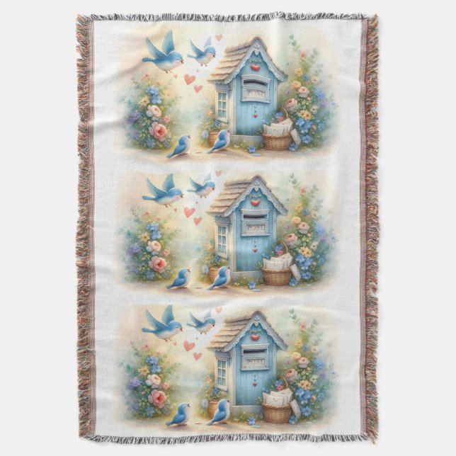 Cottagecore Liebesbriefe Blaue Postbox Decke (Vorderseite Vertikal)