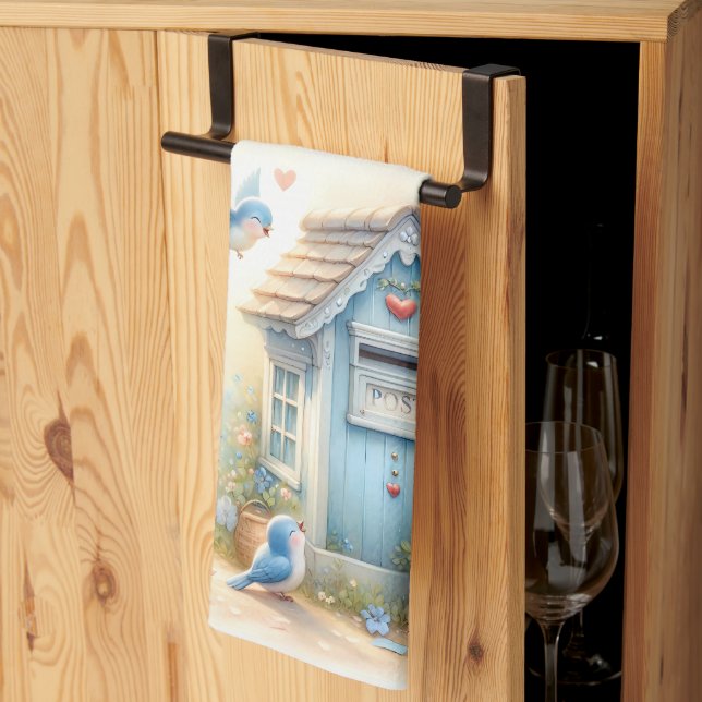 Cottagecore Liebesbriefe Blaue Postbox Geschirrtuch (Drittel gefaltet)