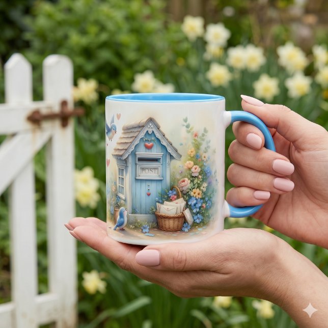 Cottagecore Liebesbriefe Blaue Postbox Tasse (Cottagecore Love Letters Bluebird Mailbox Mug)