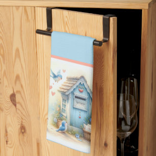 Cottagecore Liebesbriefe Blaue Vogelpost Blaue Pos Geschirrtuch