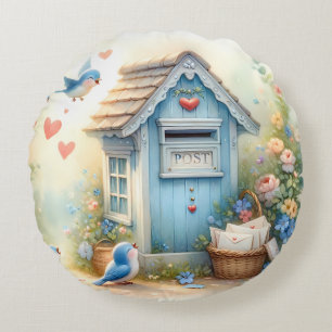 Cottagecore-Liebesbriefe Blauepost-Briefkasten Rundes Kissen