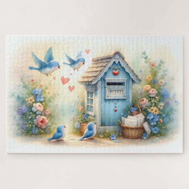 Cottagecore-Liebesbriefe Blauepostkasten Puzzle (Horizontal)
