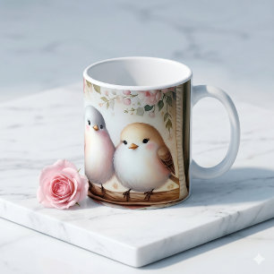 Cottagecore-Liebesvogel-Blumen-Quilt-Szene Kaffeetasse