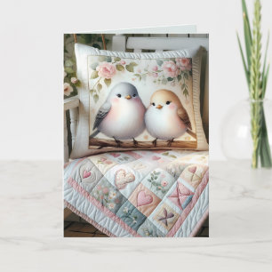 Cottagecore-Liebesvogel-Blumen-Quilt-Szene Karte