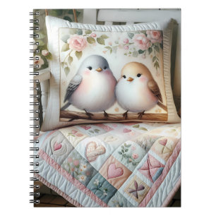 Cottagecore-Liebesvogel-Blumen-Quilt-Szene Notizblock
