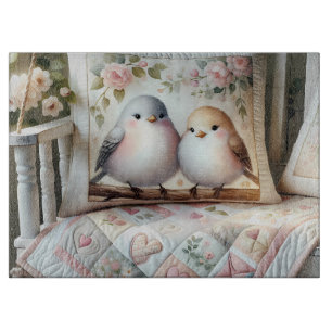 Cottagecore-Liebesvogel-Blumen-Quilt-Szene Schneidebrett