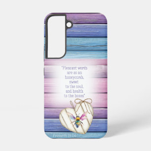 Cottagecore Lila Blaues Holz Herz Biene Glaube Samsung Galaxy Hülle