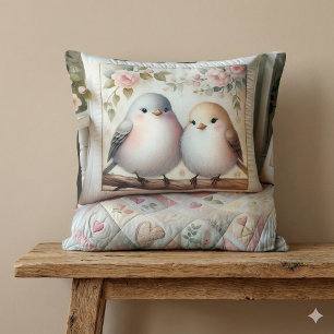 Cottagecore Lovebird Blumen-Quilt-Szene Kissen