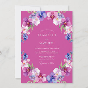 Cottagecore Magenta Orchidee Gemalte Hochzeit Einladung