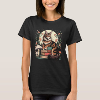 Cottagecore Maine Coon Katze & Bücher Leser Whimsi T-Shirt
