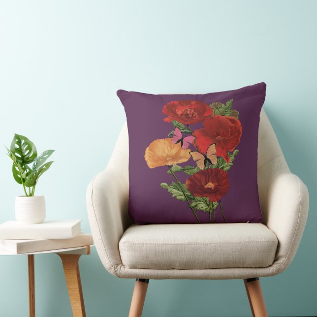 Cottagecore Mohn und Schmetterlinge  Kissen (Stuhl )