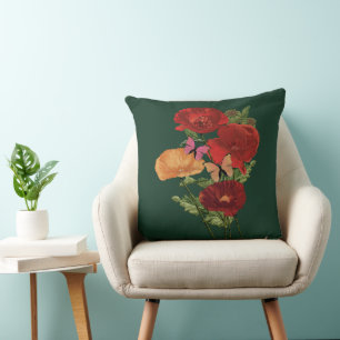 Cottagecore Mohnblumen und Schmetterlinge Kissen