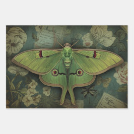 Cottagecore-Mondschmetterling Gothischer Mondschme Geschenkpapier Set