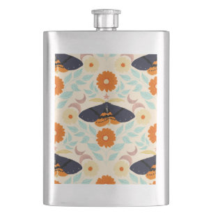Cottagecore-Mottenmuster-Kunst Retro-Blumendesig Flachmann