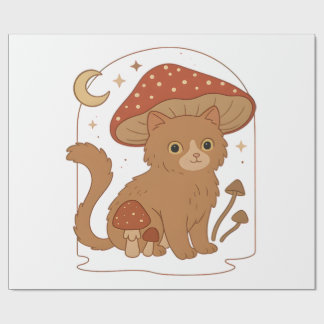 Cottagecore Mushroom Cat with Hat – Cute Vintage G Geschenkpapier
