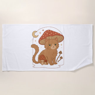 Cottagecore Mushroom Cat with Hat – Cute Vintage G Strandtuch