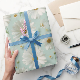 Cottagecore Pastell Gänseblümchen Minze Blumenmust Geschenkpapier
