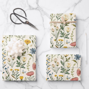 Cottagecore-Pastell-Wildblumen-Geschenk Geschenkpapier Set