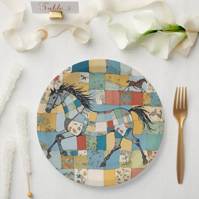 CottageCore Patchwork Pferdeblütenblock Pappteller (Hochzeit)