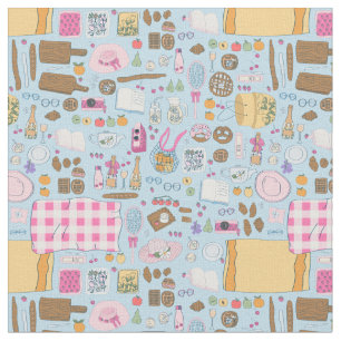 Cottagecore-Picknick-Erdbeer-Teekanne-whimsical Stoff