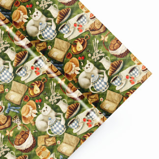 Cottagecore-Picknick-Katze-Wasserfarbenmuster Geschenkpapier