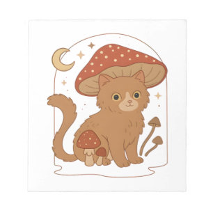 Cottagecore Pilz Katze mit Hut – Süße Vintage G Notizblock