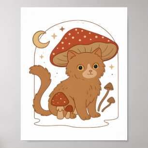 Cottagecore Pilz Katze mit Hut – Süße Vintage G Poster